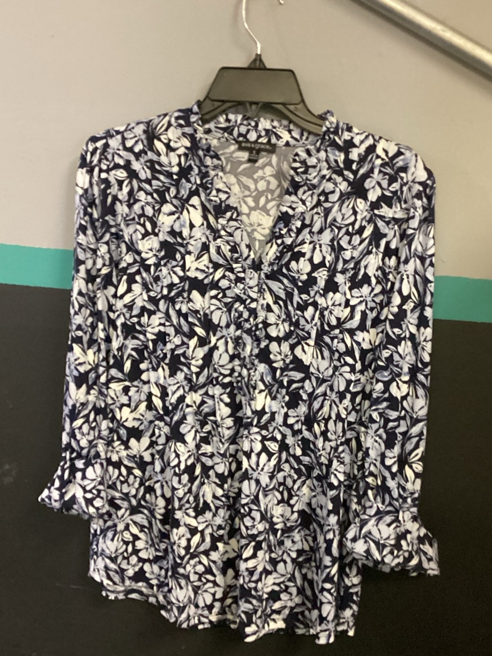 Ava & Grace Navy and White Floral V-Neck Blouse